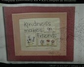 Kindess Makes Friends Embroidery Kit Sew Say It Provo Craft NEW With Frame Folk Art Wall Hanging Heart Flowers Pink