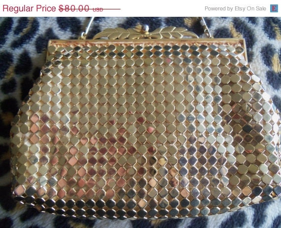 Vintage Gold Metal Mesh 1950's Formal Collectible Clutch Purse Handbag Hollywood Regency Bag Mad Men Black Friday Cyber Monday Sale