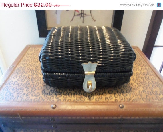Vintage La Regale Black Wicker Purse Retro Rockabilly Collectible Clutch