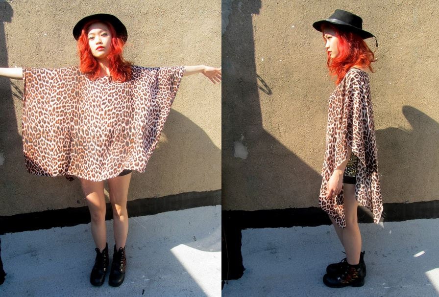 Leopard Animal Print Poncho Cape Bohemian Dress