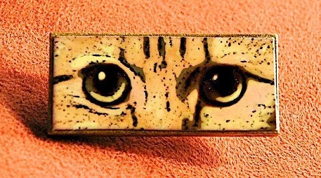 Pink and black Cat Brooch. Original Digital Art on Wood.