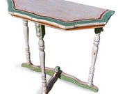Wood half table, hand painted, shabby aged patina, swiss antique style