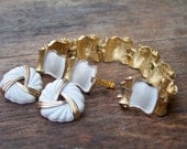 Vintage Trifari White and Gold Bracelet/Earring Set