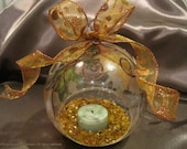Two Toned Leaves of Fall with Deep Copper Glitter SwirlsTealight Glass Globe