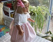 American Girl Doll or 18 inch doll dress and hair clip  White embroidery and pink rosebuds.