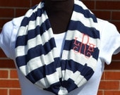 Monogrammed Infinity Scarf Navy and Natural White Stripe Knit Jersey