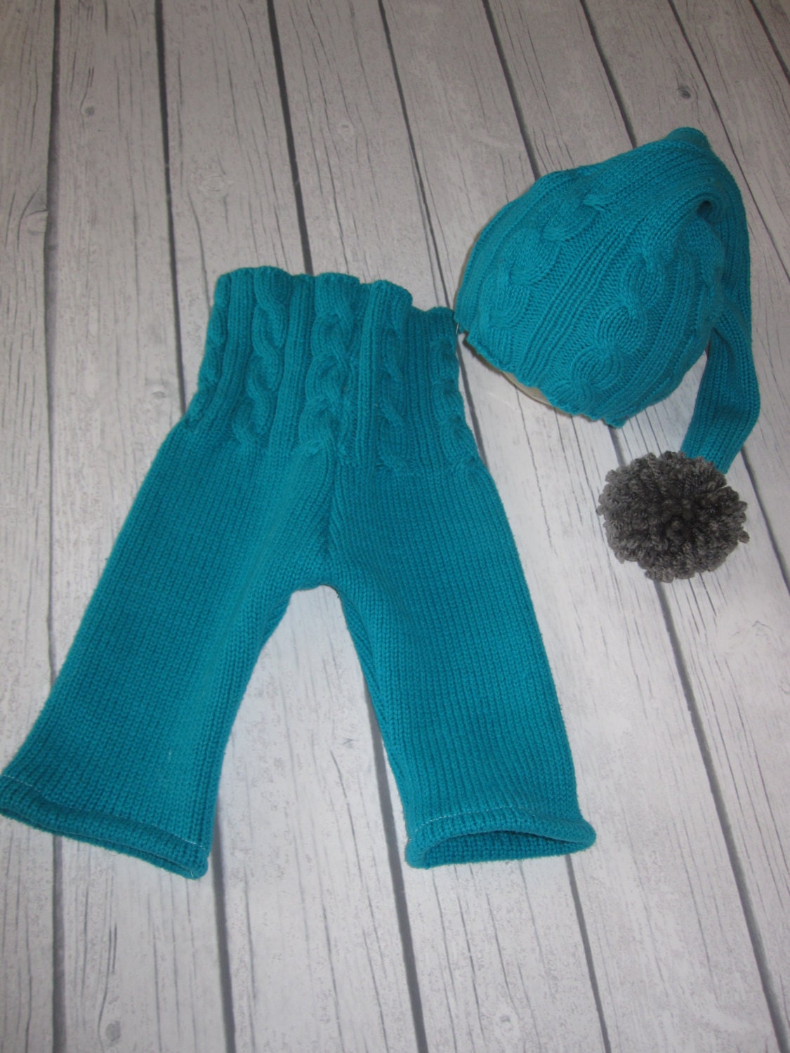 OOAK Upcycled newborn pant and hat in turquiose -photography prop- RTS