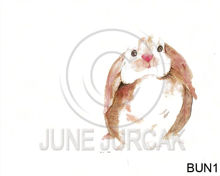 Watercolor Bunny Greeting Card - Painting by June Jurcak