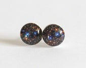 STARRY NIGHT - Stud Earrings - Nebula Post Earrings - Star Earrings - Polymer Clay and Resin Earring Posts - Round Studs