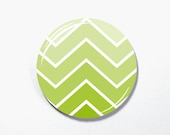 Lime Green Magnetic Necklace Pendant, Interchangeable Magnet Jewelry, Green Chevron Button Topper (137)