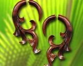 Fake Gauge Tribal Earrings - Jans Flower - Tropical Wooden Jewelry