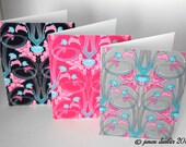 Blank Note Card Set - Beautiful Art Deco Floral Pattern set of 3 w/white envelopes