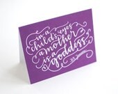 Mother's Day Greeting Card, Hand Lettered, Modern Calligraphy, White Script, Plum Purple, A Mother is a Goddess, Single