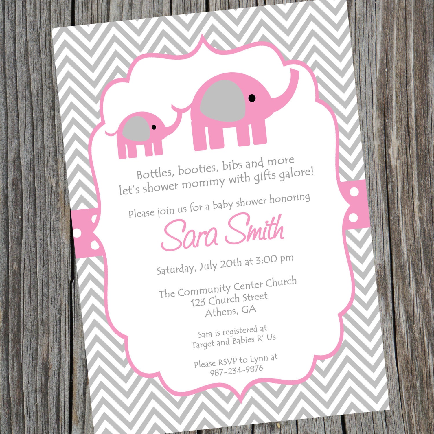 Pink Elephant Baby Shower Invitation. Printable Baby Girl Chevron Elephant Shower Invitation. Girls baby shower Invitation. Il_170x135