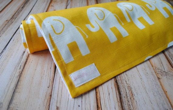 Baby Blanket- Elephant print with minky back- Gender Neutral for Baby Boy or Baby Girl- Yellow and White