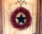 LARGE RED & BLACK Barn Star Door Wreath-Summer Wreath-4th July Wreath-Large Wreath-Scented Vanilla Cinnamon-Custom choose Scent-Ribbon-Star