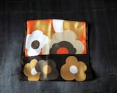 Vintage 70s Groovy Retro Floral Runner Scarf Yellow Orange Brown  Satin Scarf