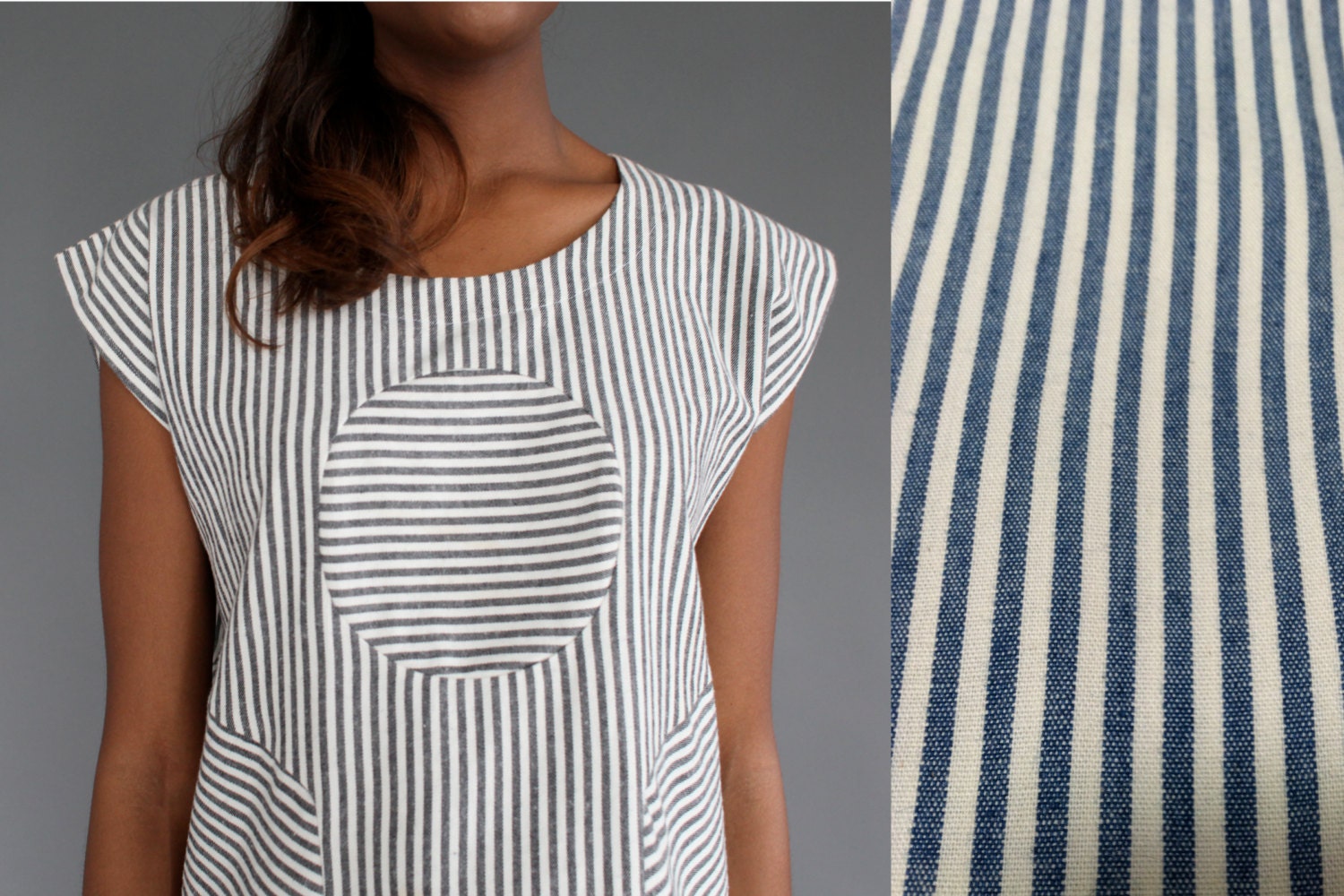 Railroad Circle Blouse -- Blue and White