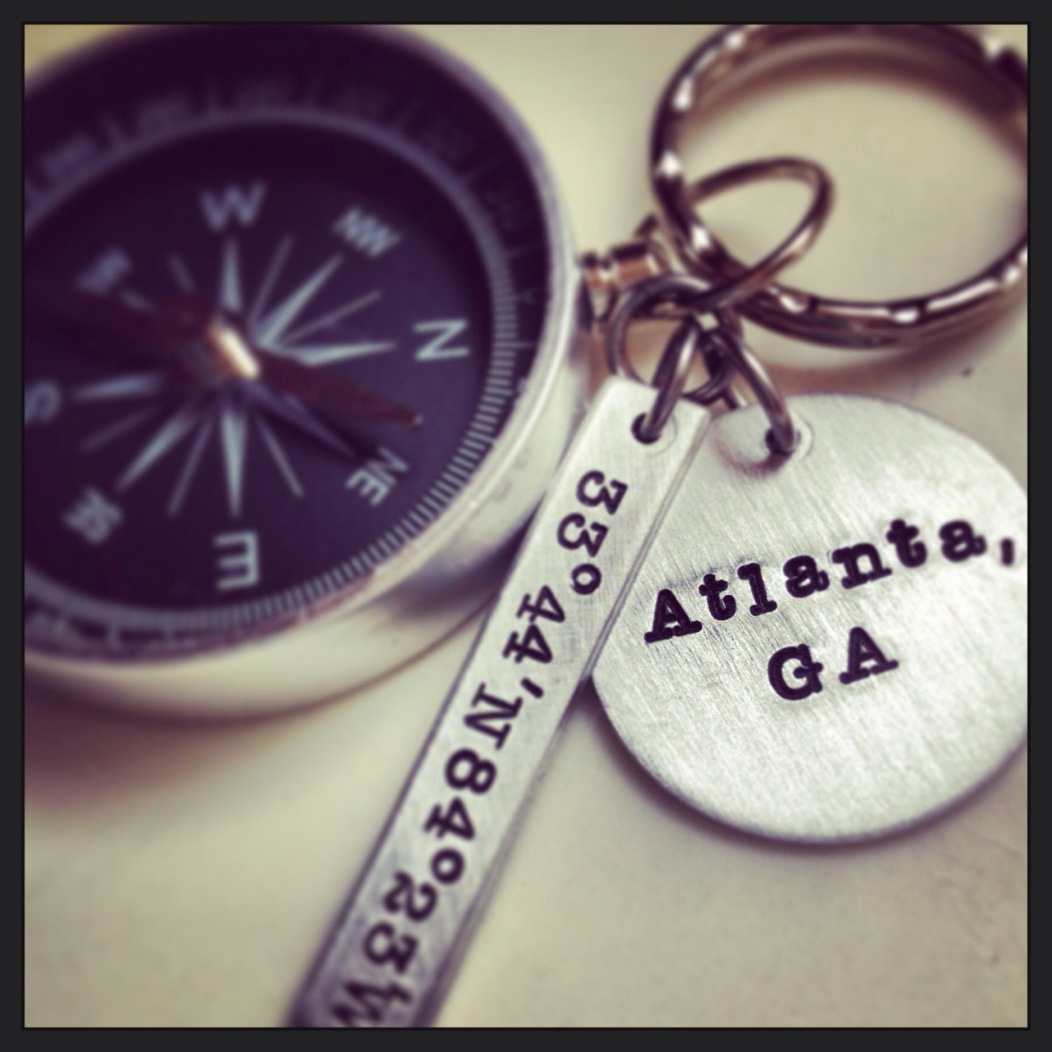 Fathers Day Compass latitude longitude coordinates personalized location keychain Graduation long distance love gift for him going away gift