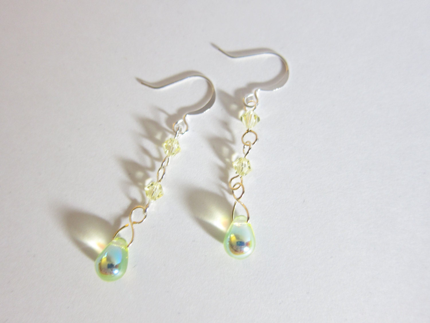 Swarovski Crystal Jonquil Lime Green Yellow AB Teardrop Dangle Earrings