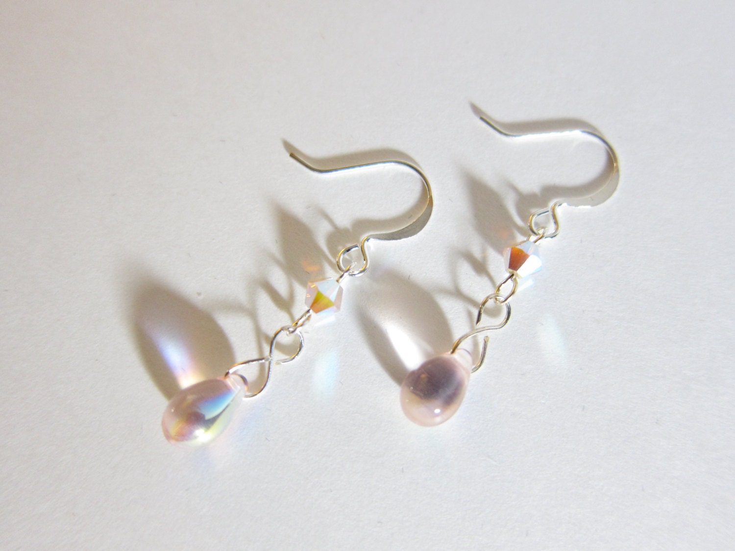 Swarovski Crystal Sand Opal AB2X Rosaline Pink Teardrop Dangle Earrings