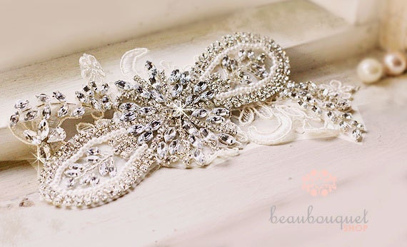 Bridal Sash  Bridal Beaded Rhinestone & Lace Sash Vintage Chic Wedding Sash