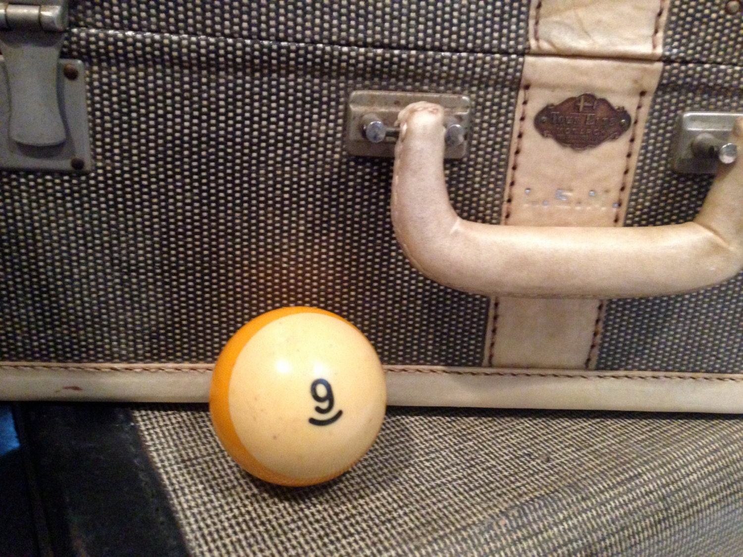 Vintage Pool Ball 9  number nine striped yellow  style billiard