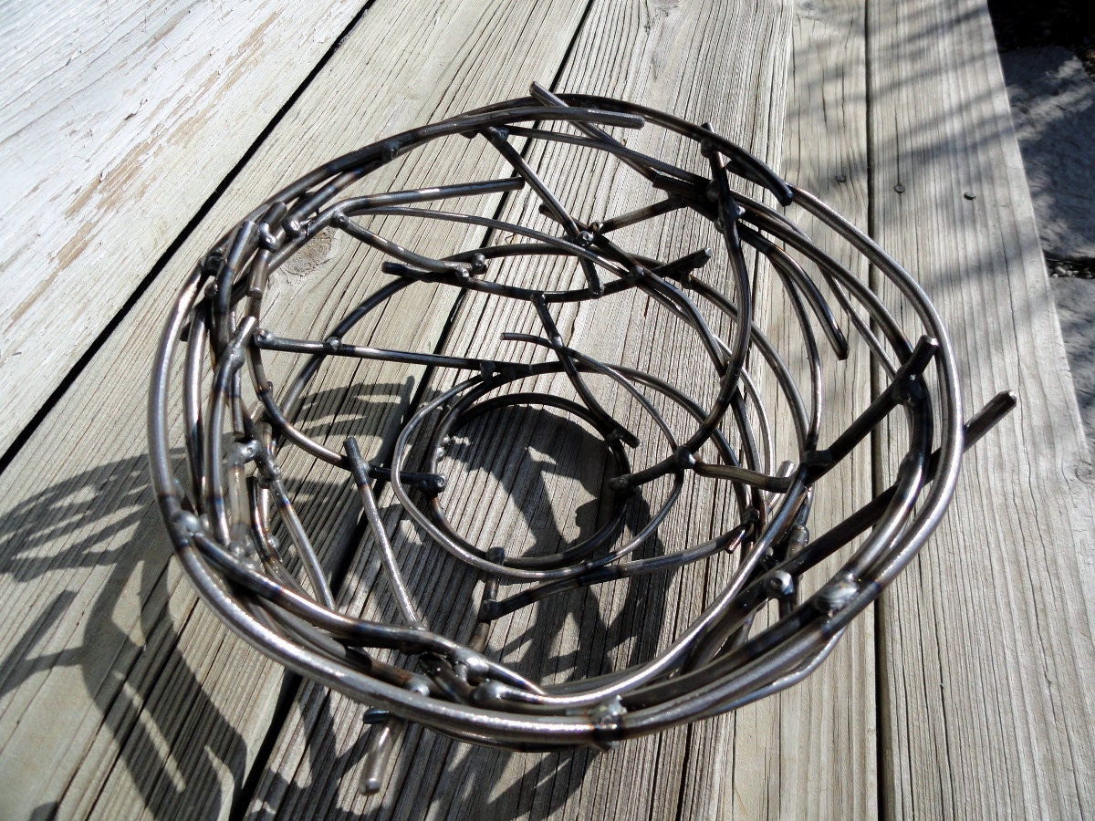 Handmade Metal Art Birds Nest - Welded Steel Sculpture