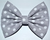 Grey and White Large Dot Hair Bow