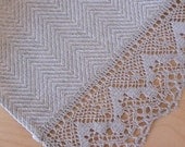 Linen Table Runner Tablecloth Natural White Gray Striped Linen Lace 65" x 19.1"