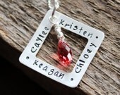 Personalized Family Square Necklace - Sterling Silver Hand Stamped