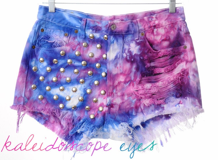 Vintage Levis 501 STUDDED High Waist MARBLED Dyed Denim Cut Off Shorts XL
