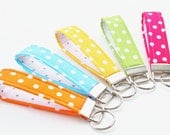 Polka Dot Key Chains, Wristlet Key Fobs,  Rainbow Assortment - Set of 5 Yellow, Orange, Pink, Green, Blue