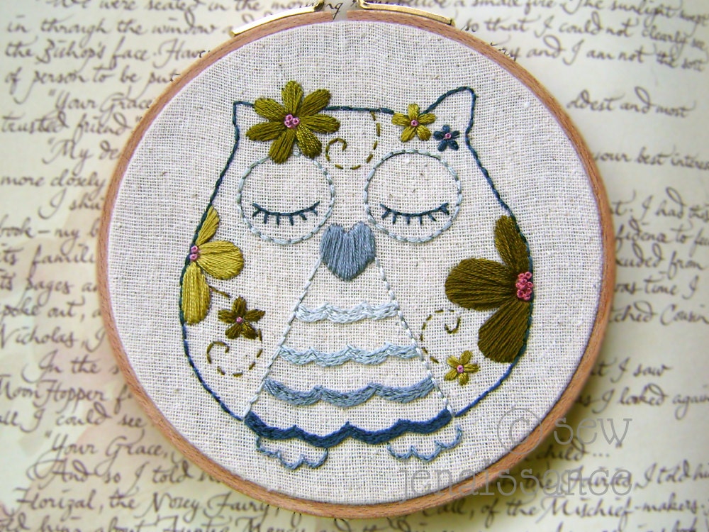 Embroidery Pattern PDF Flower Power Owl