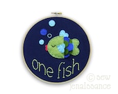 Felt and Embroidered Fish Hoop Wall Art  7" by Sew Jenaissance