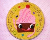 Felt and Embroidered Cupcake Sweetie Hoop Wall Art  8" by Sew Jenaissance