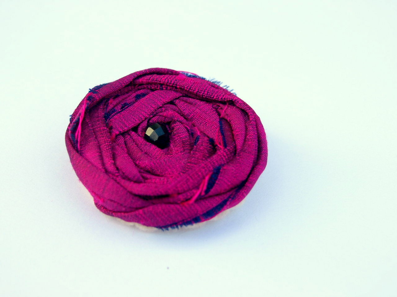 Dark Pink  Flower Brooch Fushia Silk  Womens Rosette Bag Coat Pin Jewellery Accessory
