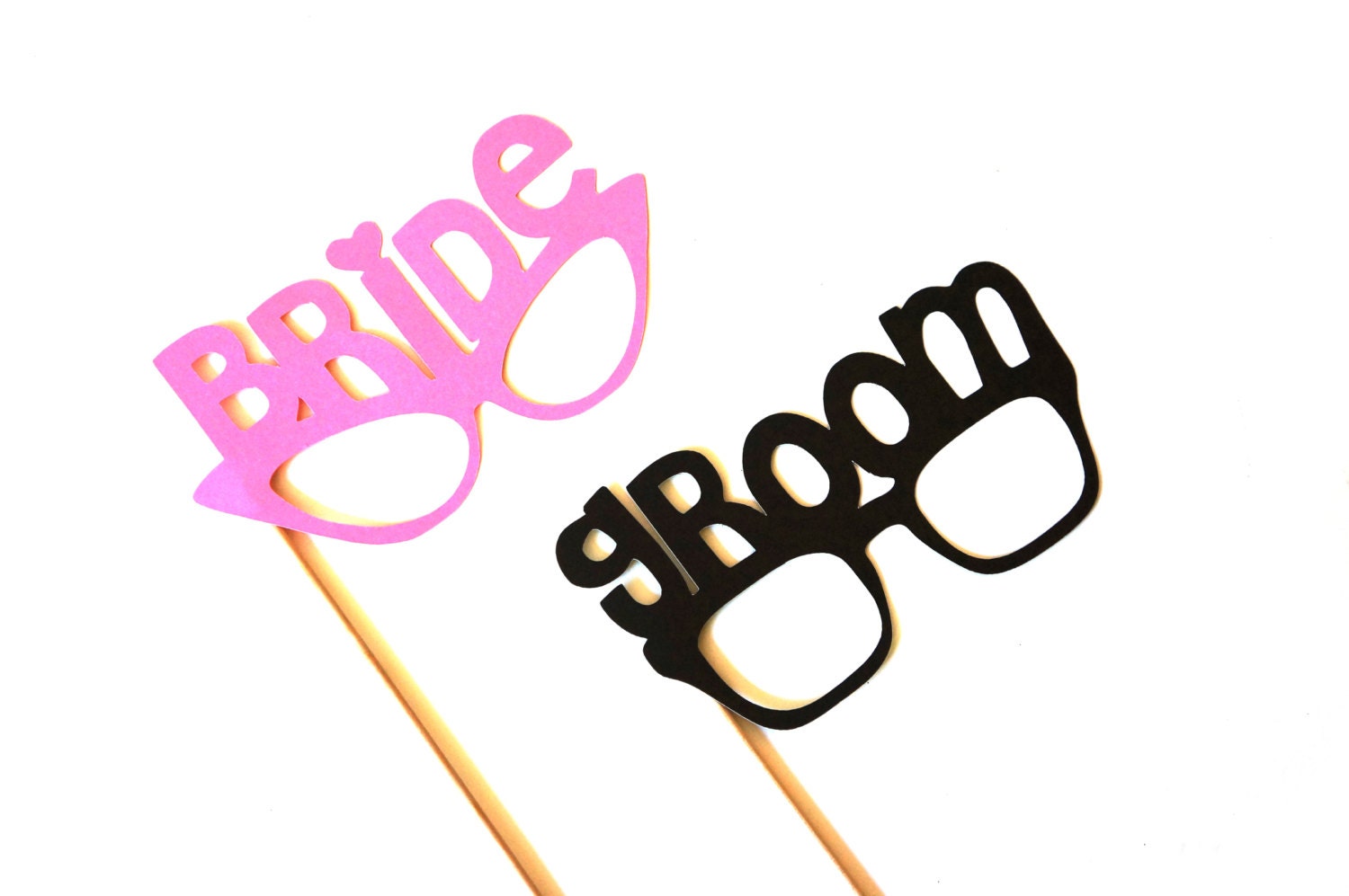 Photo Booth Props - Bride and Groom Glasses - Set of 2 - Weddings - Photobooth Props - Pink and Black