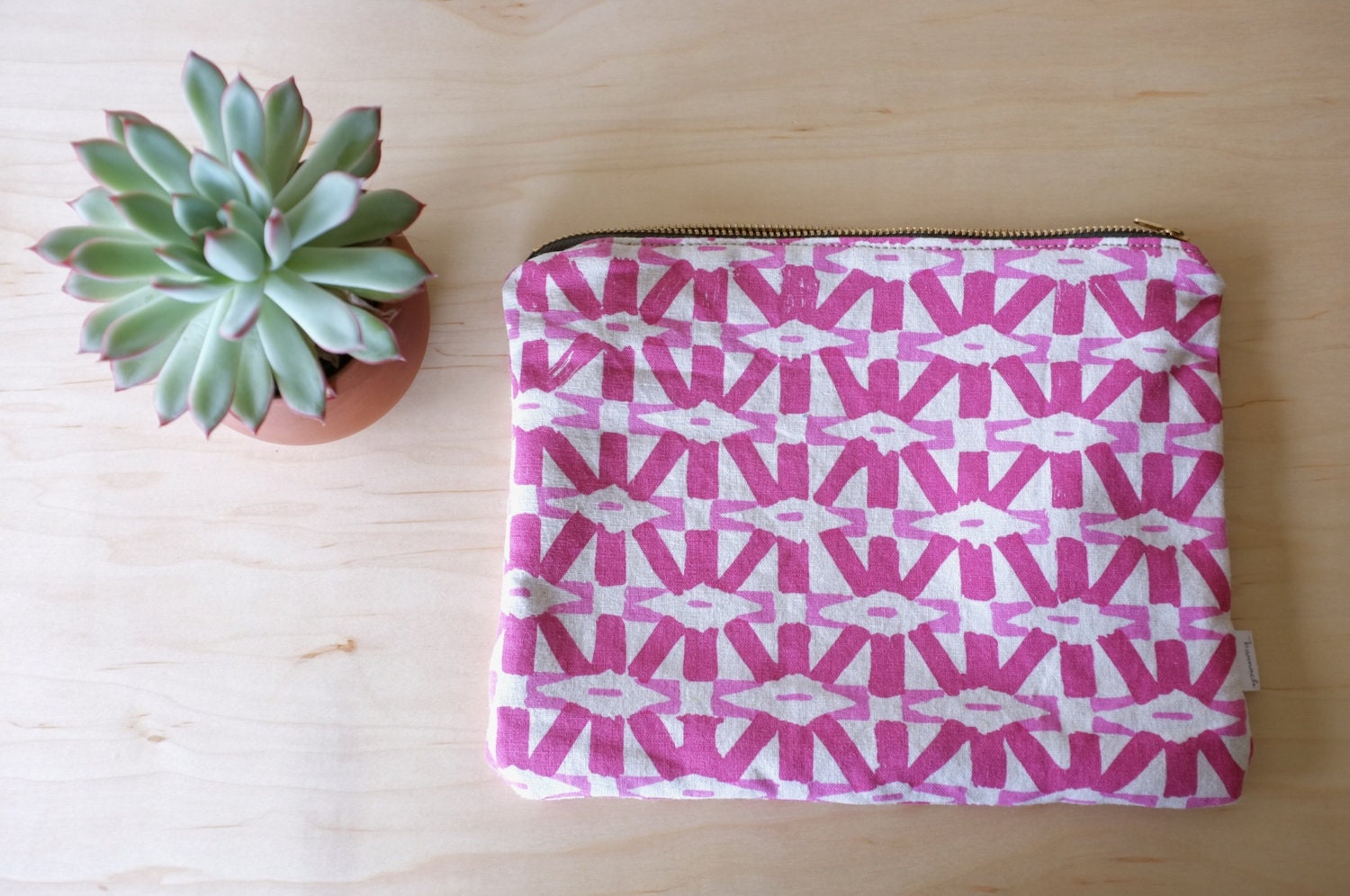 Handprinted Zip Pouch // Lined with Organic Khaki Canvas