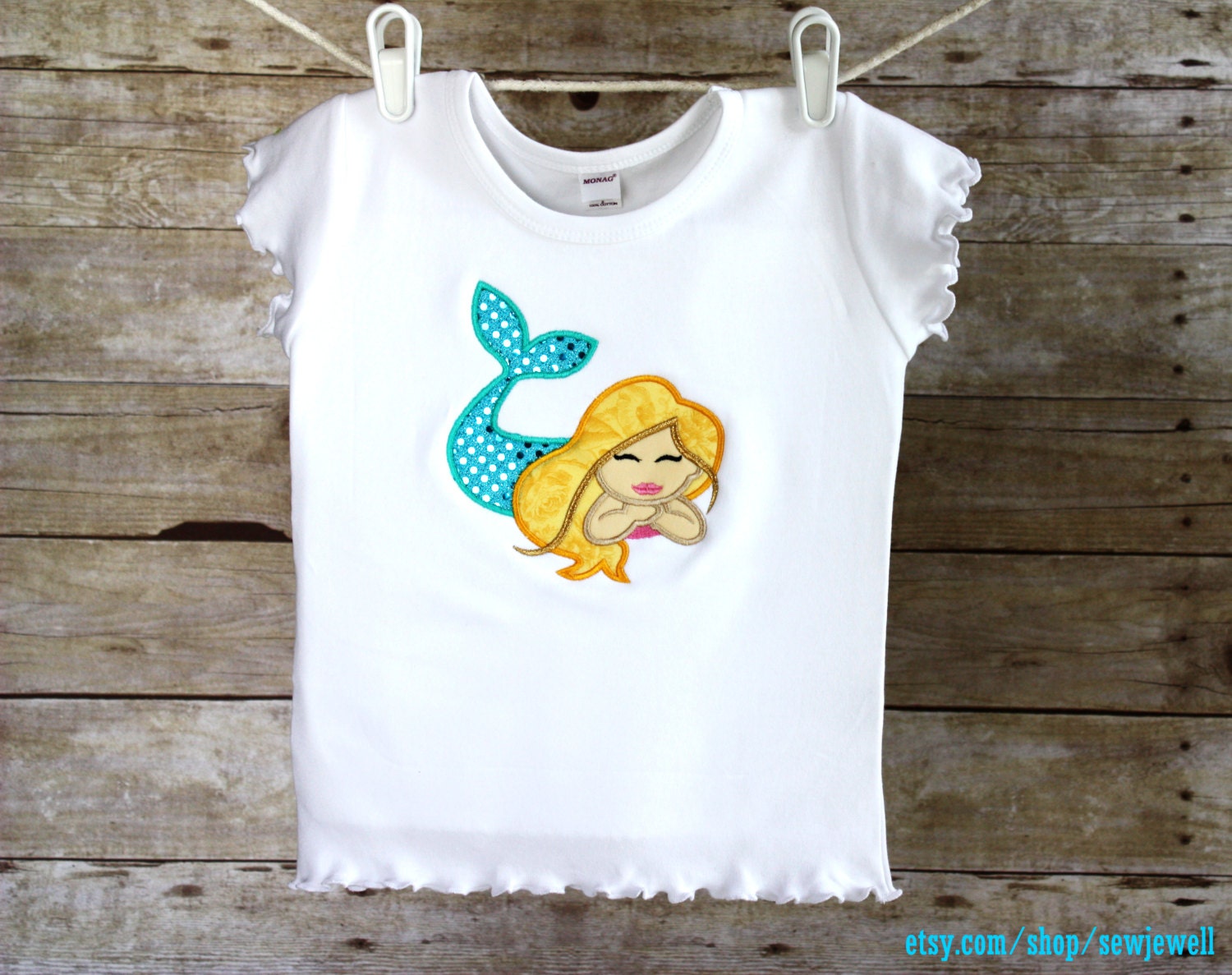 Blonde Mermaid T-Shirt with Sparkle Tail - Sew Jewell