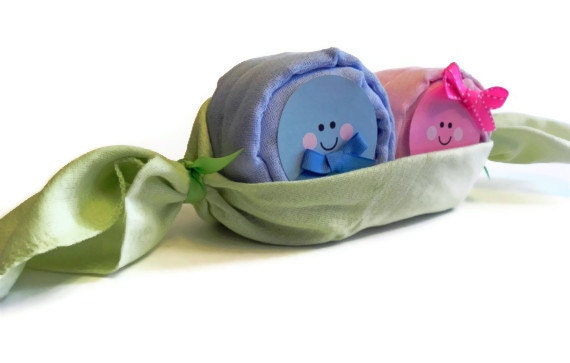 Twin Peas in a Pod Diaper Babies- centerpiece baby burp cloth diaper baby shower gift cute unique boys girls