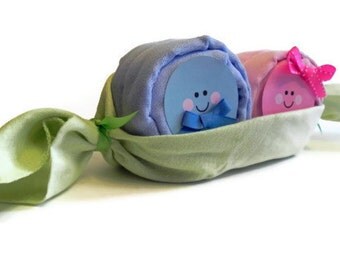 Twin Peas in a Pod Diaper Babies- centerpiece baby burp cloth diaper baby shower gift cute unique boys girls