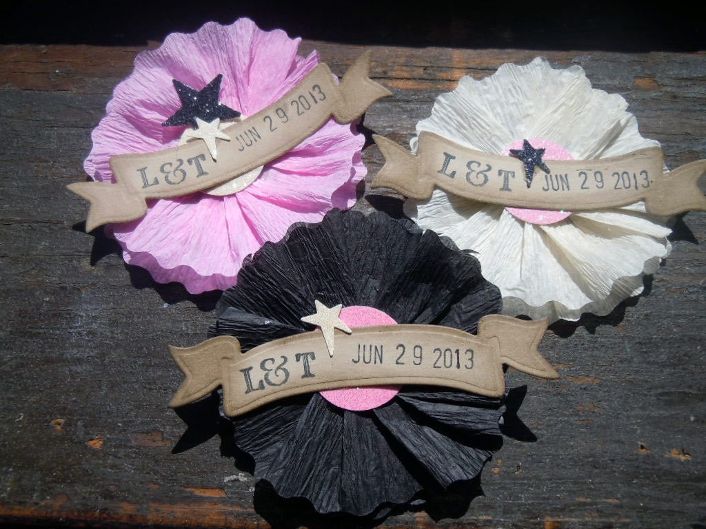 CUSTOM wedding embellishments ROSETTES in your choice of colors and wording