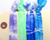 tie dye elastic hair ties turquoise, bright green, purple and bright blue set of 4