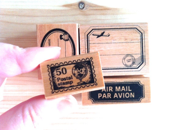 rubber stamp set- post office - japanese design - set of 4