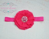 Hot Pink Chiffon Flower Headband - Baby Headband - Shabby Flower - Shocking Pink - Girls Headband or Clip