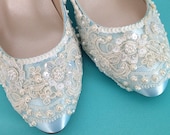 Pearl Petals Bridal Heels Wedding Shoes - Any Size - Pick your own shoe color and crystal color