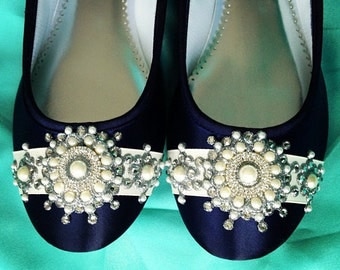 Navy Blue Starburst Wedding Shoes - Any Size - Pick your own shoe color and crystal color