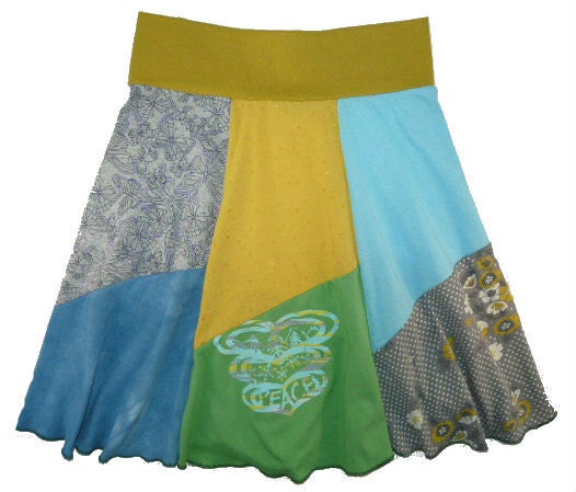 Peace Boho Chic Hippie Skirt Women's Large XL upcycled t-shirt clothing from Twinkle