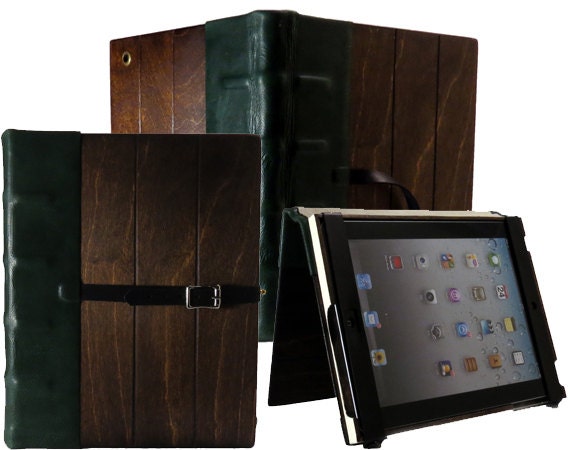 Pristine Dark Walnut iPad Tome Case - wood and leather iPad case